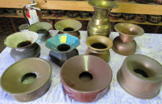 vintage spittoons (5) brass, (1) porcelainware, (4) cast iron