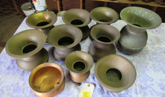 vintage spittoons (5) brass, (5) porcelainware