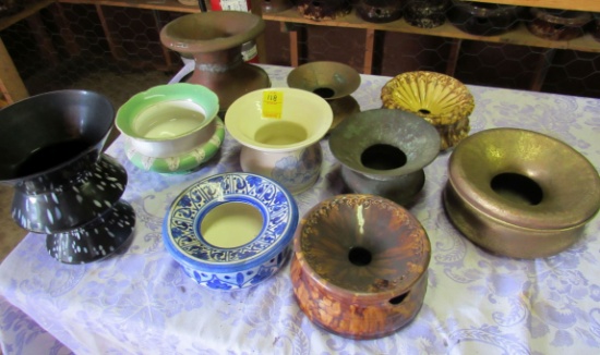 vintage spittoons cuspidors (4) brass (6) ceramic pottery