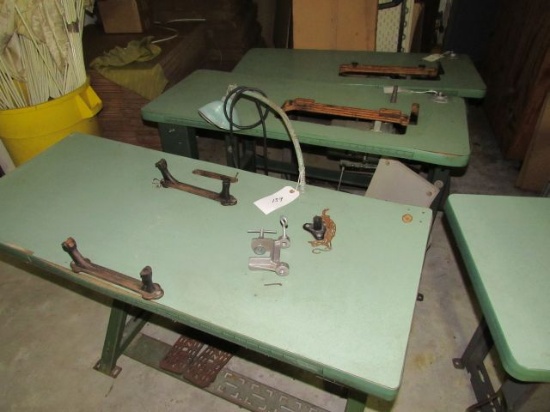 group of three sewing tables with motors