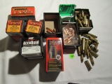 Bullets & Cartridges, Leads - Box of used brass cartridges, full box of 44 cal bullets, full box of