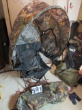 Camoflage covered hunting fishing chair packs into convenient camo carry case
