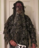 Shannon Outdoors camo jacket with mesh liner and hood plus small artificial leaf covers,, face cover