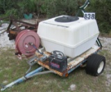 trailer mounted spray rig includes 200 gal tank, pump, hose reel and hose