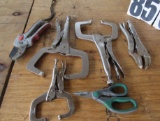 group of assorted vise grip welding clamps