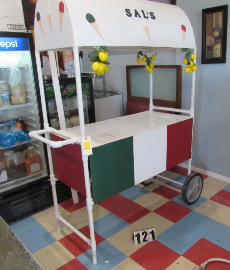 Decorator faux ice cream cart with storage cabinet 50"L x 80" h