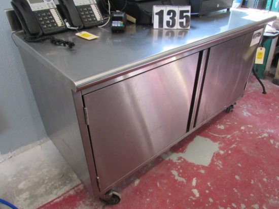 Stainless dry good storage cabinet with work table and back splash 60" w x 30" deep