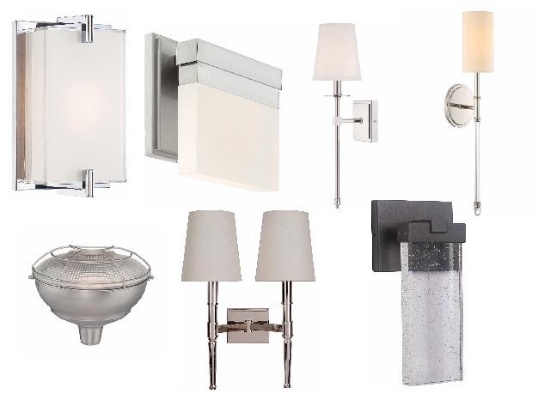 mixed new sconces, ceiling lights, vanity lights, wall lights