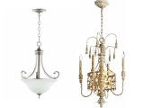 new Quorum 4 light chandelier and Quorum 3 light pendant fixture 8154-3-64