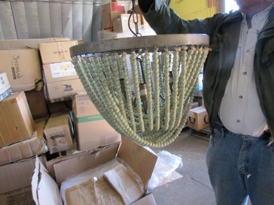 21-1/2"L Metal & Wood Chandelier w/ Wood Beads, Aqua