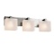 Justice Design 3 light polished nickel vanity with frosted rectangular glass shades packed in origin