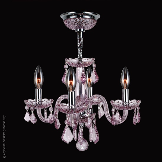 Clarion Collection 4 light Chrome Finish and Pink Crystal ChandelierW83100C16 PK/D16