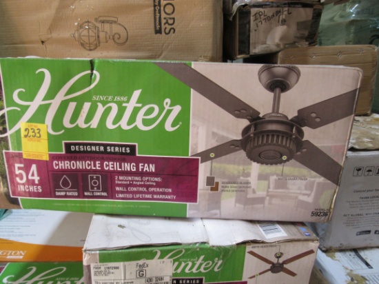 Hunter covered indoor outdoor Chronical 54" ceiling fan mounts standard or on pitched ceiling wall c