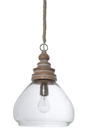 Creative Co-op Glass and Mango Wood Ceiling Pendant Light