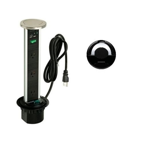 Kitchen counter pop up outlet  by Sensio PowerPod 3x power sockets and USB #SA80051BK, Voltage: 125V