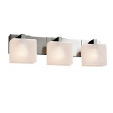 Justice Design 3 light polished nickel vanity with frosted rectangular glass shades packed in origin