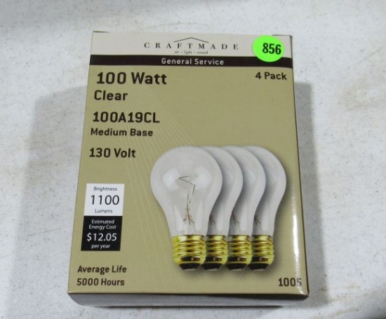 100 w clear medium base bulbs rated for 5000 hours  1100 lumins 100A19CL packed in 4 pack cartons al