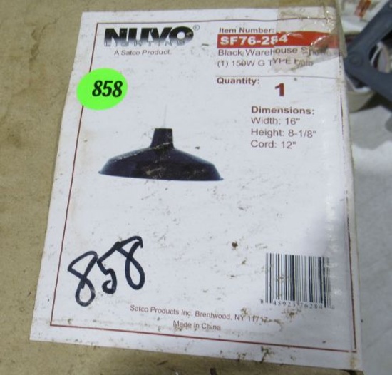 Nuvo hanging black warehouse metal shade pendant fixture 16" dia x 8 1/8" with 12" cord FS76-284