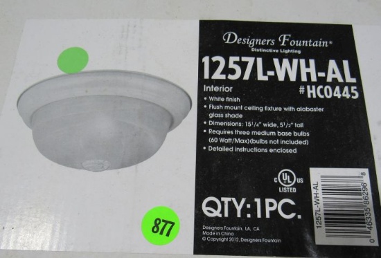 Designers Fountain  1257L-wh-al flush mount 15 1/4""dia ceiling fixture holds 3 med base 60w bulbs a