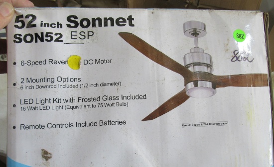 52" Craftmade Sonnet fan SON52ESP, 6-speed reversible motor, light and remote included, no blades