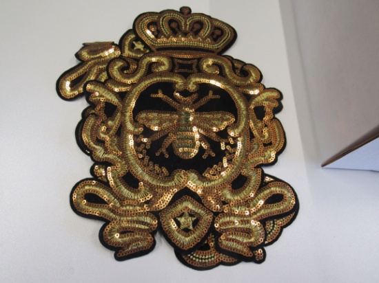 Gold sequin crown emblem applique 9"