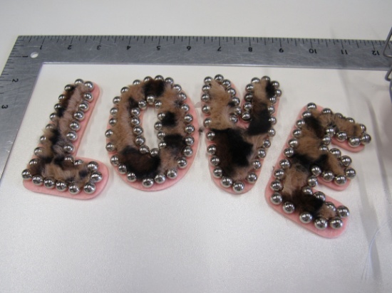 LOVE pink and silver ball fuzzy letters 3.5" (10 sets of LOVE) patches