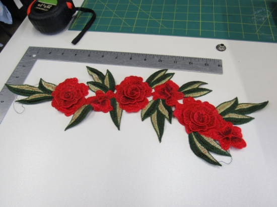 embroidered roses with leaves 15" long patch