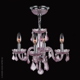 Pink 4 Light candelabra chandelier with pink prisms mod w83100c16-pk 16