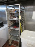 Aluminum tray rack with casters and few trays