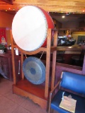 Asian drum and bong on wood stand 49