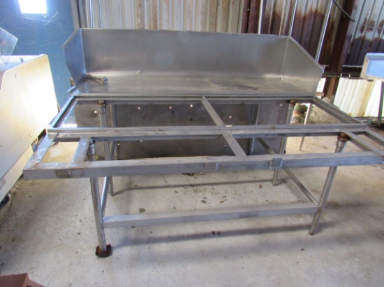 meat handling table with back splash and built to accept nylon cutting board tops (not included) 73