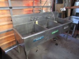 3 bay stainless dish wash sink with 2 mixing valves 72