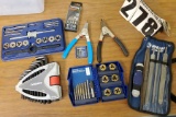 mixed machinist tools tap and die sets, screw extractor, file set, allen key set,  e ring pliers