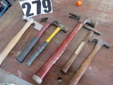 group of 6 assorted hammers , roofing, tacker, framing, claw hammers