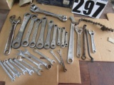 set of ratchet end wrenches and a mix of others
