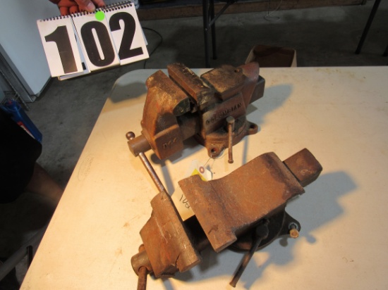 Columbia D44 bench vise and unidentified bench vise