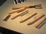 group of 5 new wire brushes and garden fork