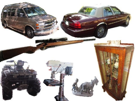 Estate vehicles, guns, furnishings, tools