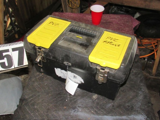 plastic tool box with tools and supplies for pvc repair