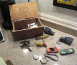 Excalibur cedar cigar box with trinkets