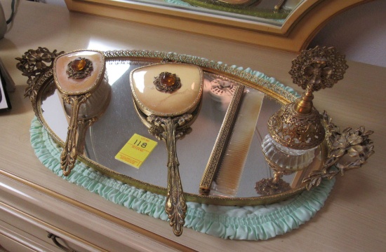 dresser set including mirror tray, comb, mirror, brush