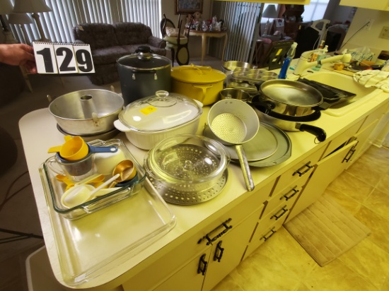 mixed cookware - pots, pans, baking dishes