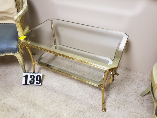 glass coffee table with brass frame