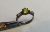 citrine & cz stones set in sterling silver ring size 7