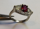 ruby and cz stones set in sterling ring size 7 3/4