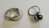 black pearl dinner ring plus 3 linked sterling silver bands all size 6 1/4