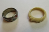 polished bone ring size 7, sterling silver and turquoise band size 5.5