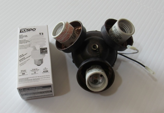 Quorum burnished bronze 3 light fan light kit with 3 bulbs included (no shades) on off pull chain