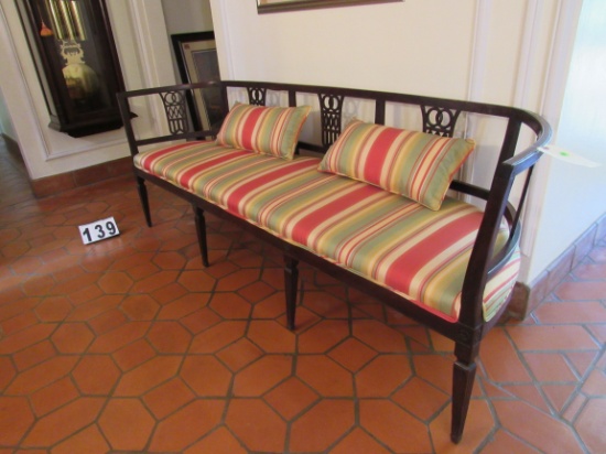 French Provincial style sofa bench 84" x 23" d matching striped pillows