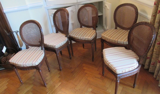 caned back cushioned dining chairs walnut finish